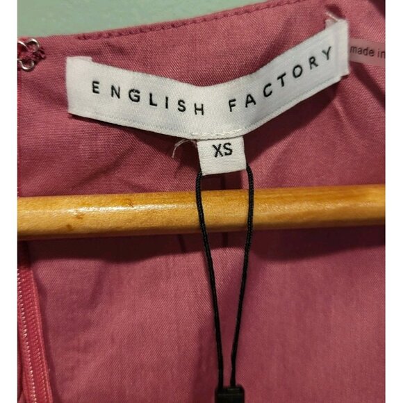 New English Factory Berry Pink Tiered Square Neck Puff Sleeve Midi Dress XS - Picture 8 of 9